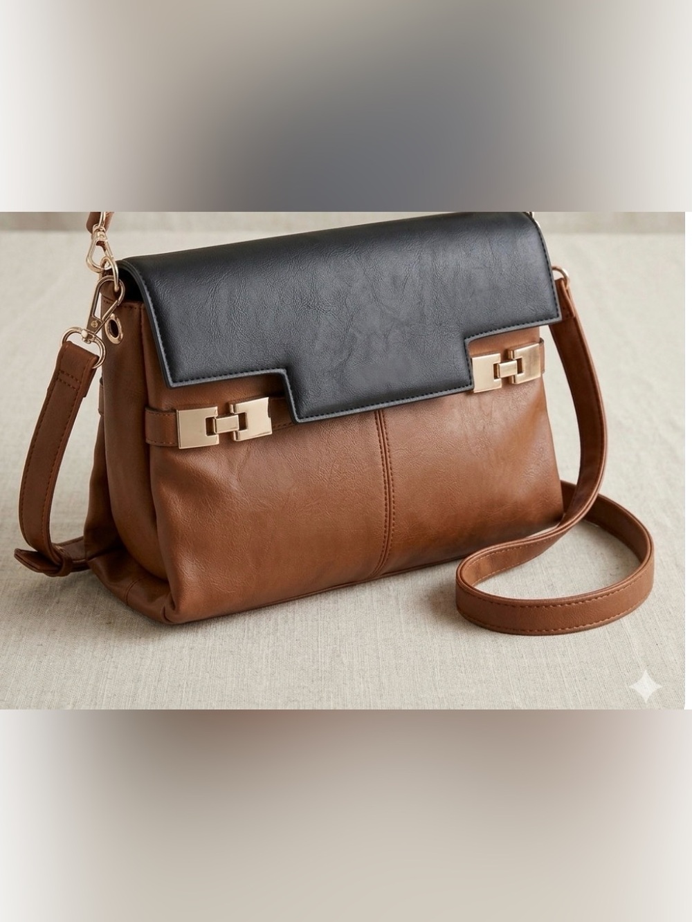Merona Black and Brown Crossbody color block Bag boho chic vintage look